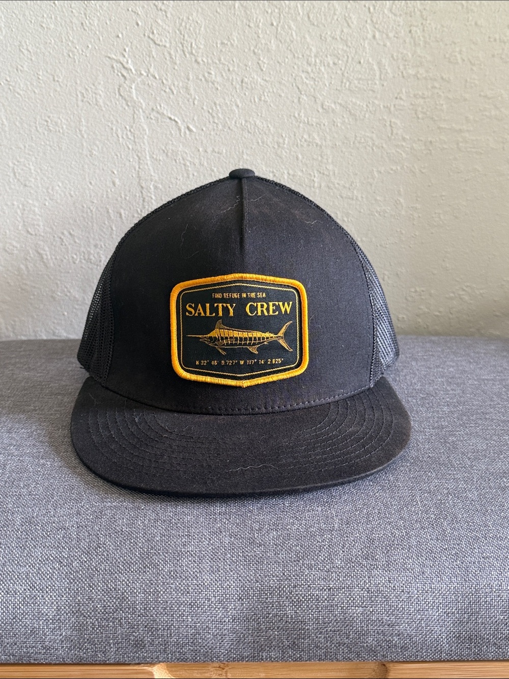 Salty Crew Black Hat with Gold Patch